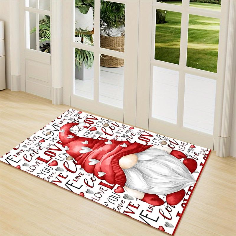 Love Gnome Heart Carpet Rug Soft Washable Anti Slip Home Living Room Sofa Mats Personalized Christmas Rug