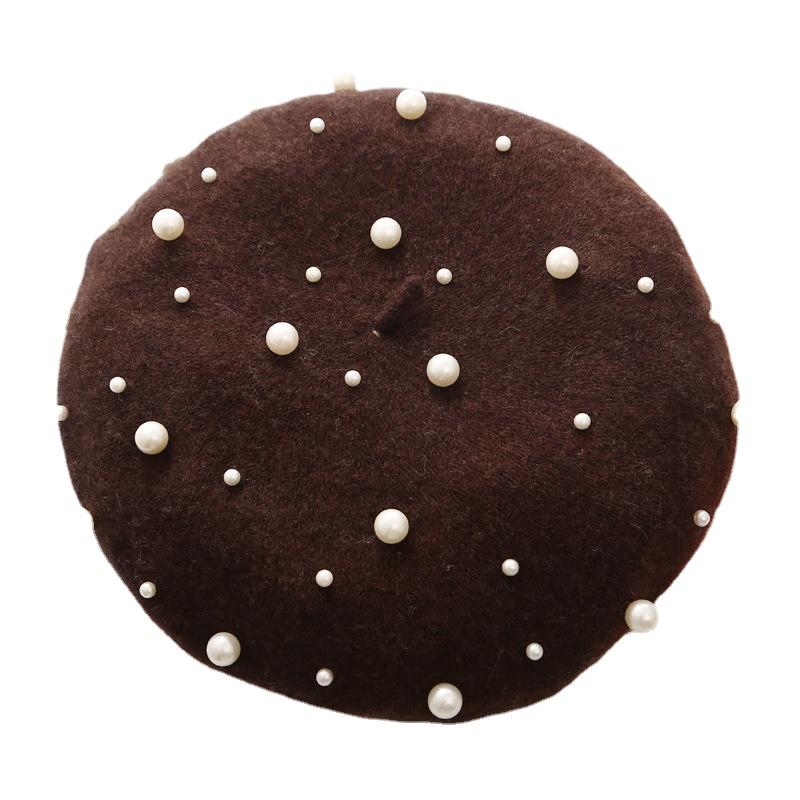 Koreanische Herbst Winter Luxus Kaschmir Baskenmütze Hüte Frauen Sternen Verzierte Perlen Perle Nieten Wolle Baskenmütze Hut