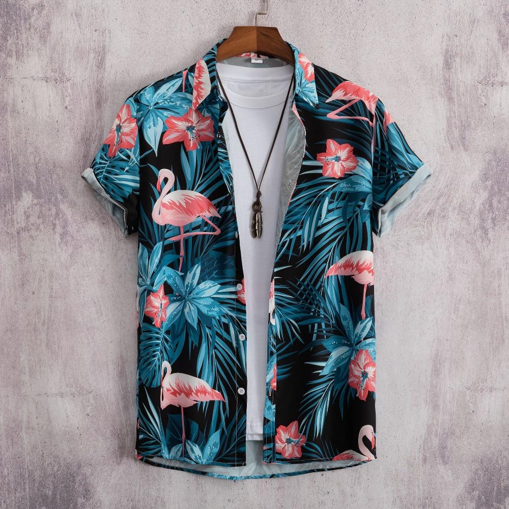 2025 Hawaiian Shirt Men's Fashion Floral Geometric Print Blouse Single-breasted Beach Short-sleeved Blouse Men's Vacation Clothing