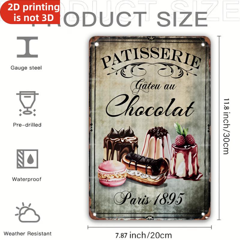 

Vintage Metal Wall Art Sign Patisserie Gteau au Chocolat Paris with Chocolate Cake Macarons Design x Inches 20x30cm（7.8x11.8inch）