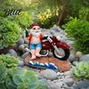 Polished Corner Decoration Funny Summer Beach Santa Motorcycle Figurine with Beer, Resin Motorbike Gnome Outdoor Waterproof Ornament Sculpture, Garden