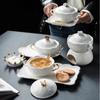 European Embossed Butterfly Ceramic Bowl with Lid & Double Handles, Breakfast, Dessert & Oatmeal Bowl