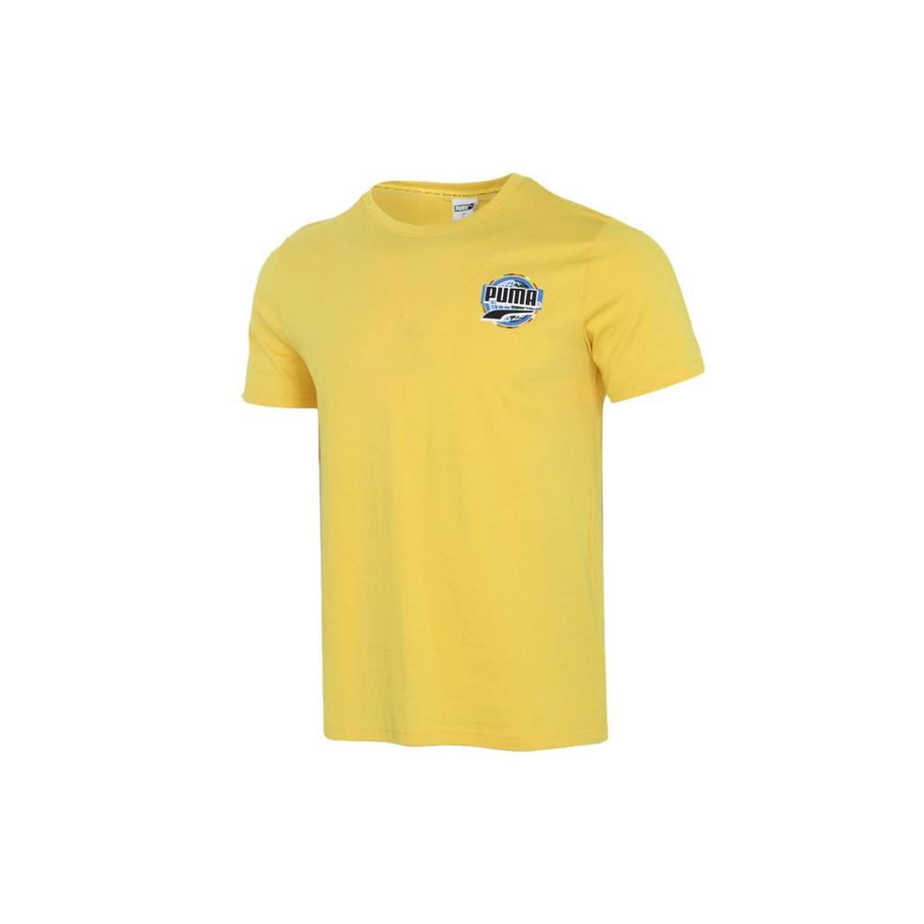 Puma Print Logo Round Neck Sports Tee Men Tops Yellow 531307-37