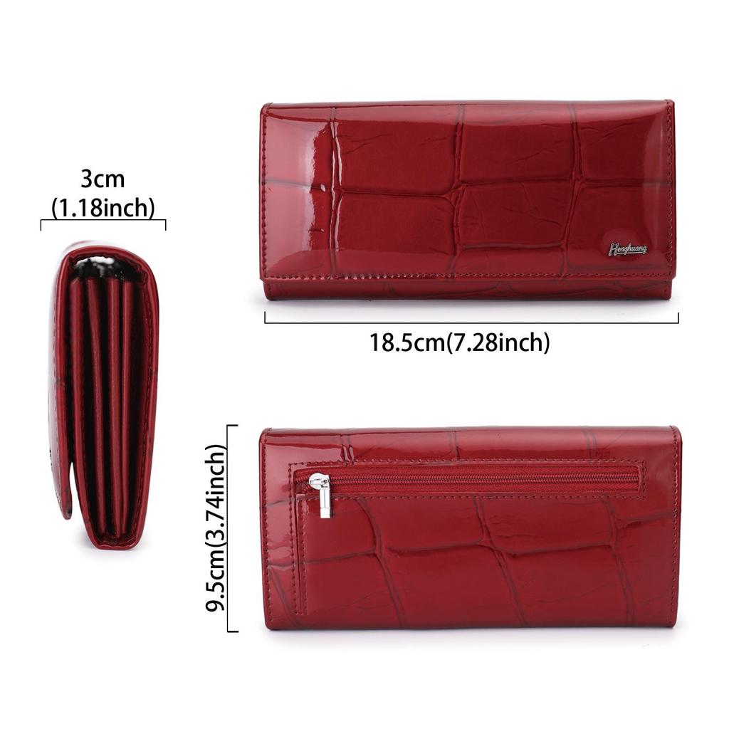 Damen High-End Echtlackleder Clutch Geldbörse mit Steinmuster und Magnetverschluss