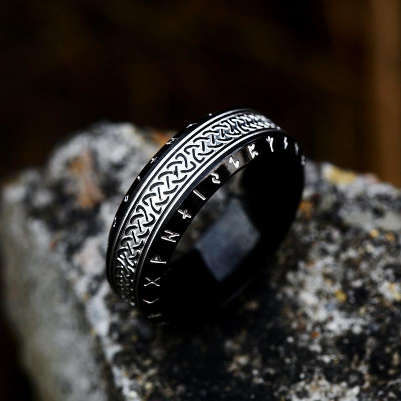 Vintage Silver Viking Rune Rings for Men Women Nordic Odin Amulet Stainless Steel Fashion Jewelry Simple Norse Style