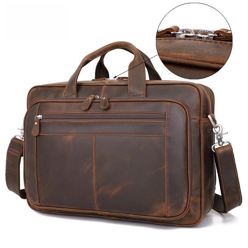 Jiameida European & American Retro Leather Men's Briefcase & Handbag for 17-Inch Laptops