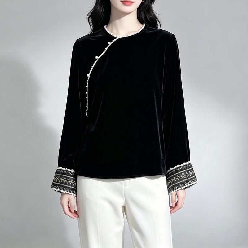Neue chinesische Stil Maulbeerseide Samt Bluse