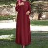 Middle Eastern Muslim Solid Color Long Sleeve Loose Round Neck Dress