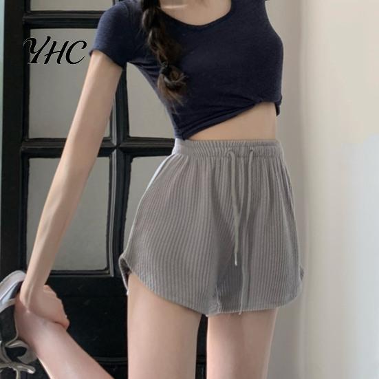 Comfortable Daily Wear Shorts Women Summer Drawstring High Elastic Waist Solid Color A-line Elegant Soft Breathable Thin Loose Beach Sports Jogging