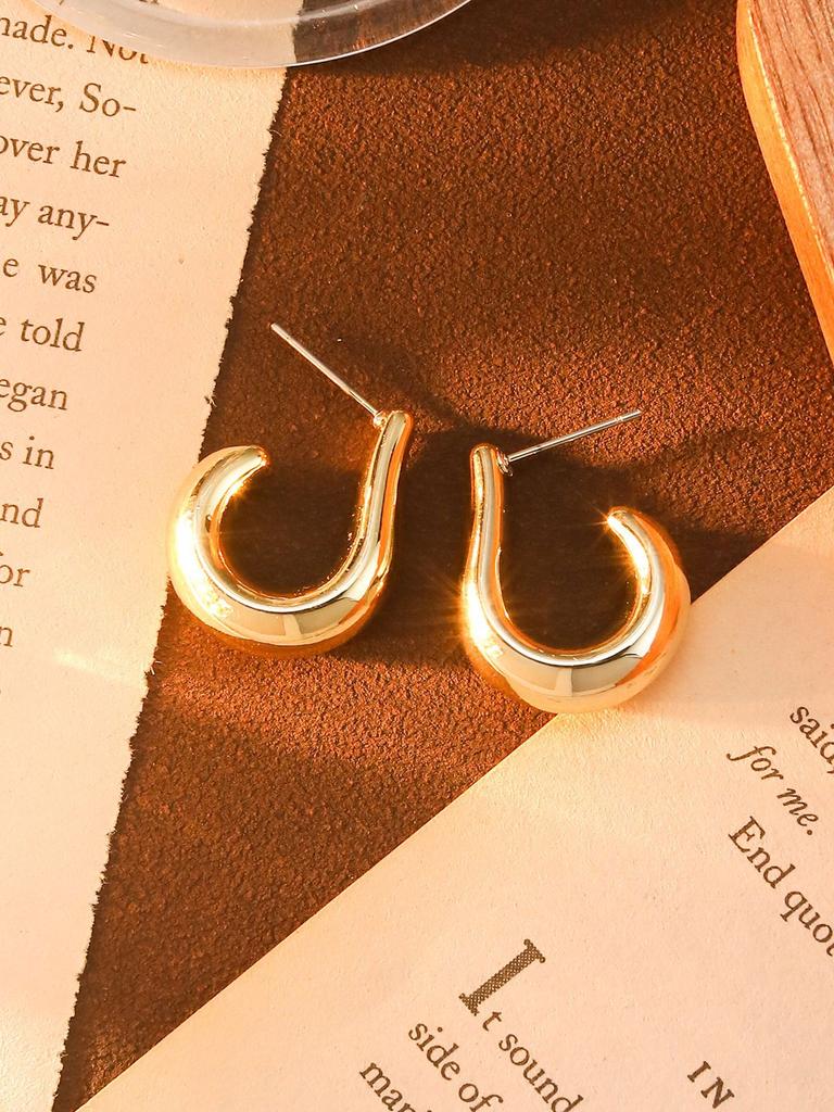 Classic Trendy Gold Color Irregular Acrylic C-shaped Pentagon Flower Stud Earrings for Women Korean Charm Jewelry Accessory Gift