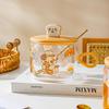 Creative High Borosilicate Glass Cup Heat Resistant Mug Couple Cup Cute Coffee Cup Large Capacity Breakfast Cup with Lid Spoon