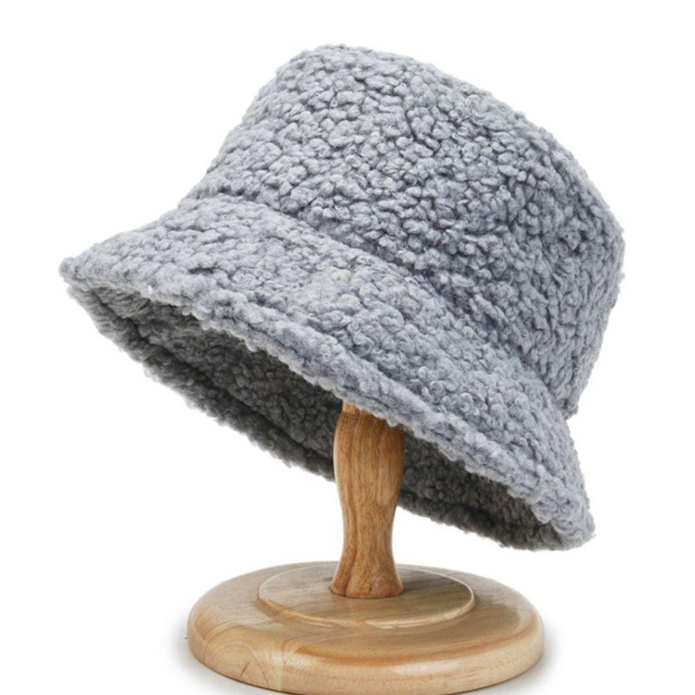 Girl Lamb Plush Autumn and Winter Korean Style Caps Pure Color Caps Lambwool Bucket Hat Female Hats