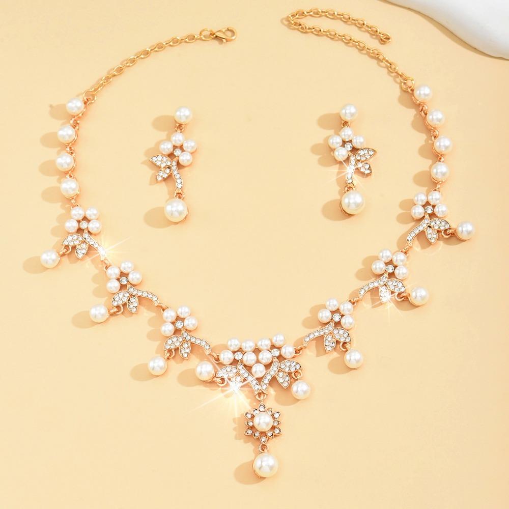 Shining Claw Chain Jewelry Set Luxury Necklace Earrings Set Bridal Pearl Necklaces Earrings  Women