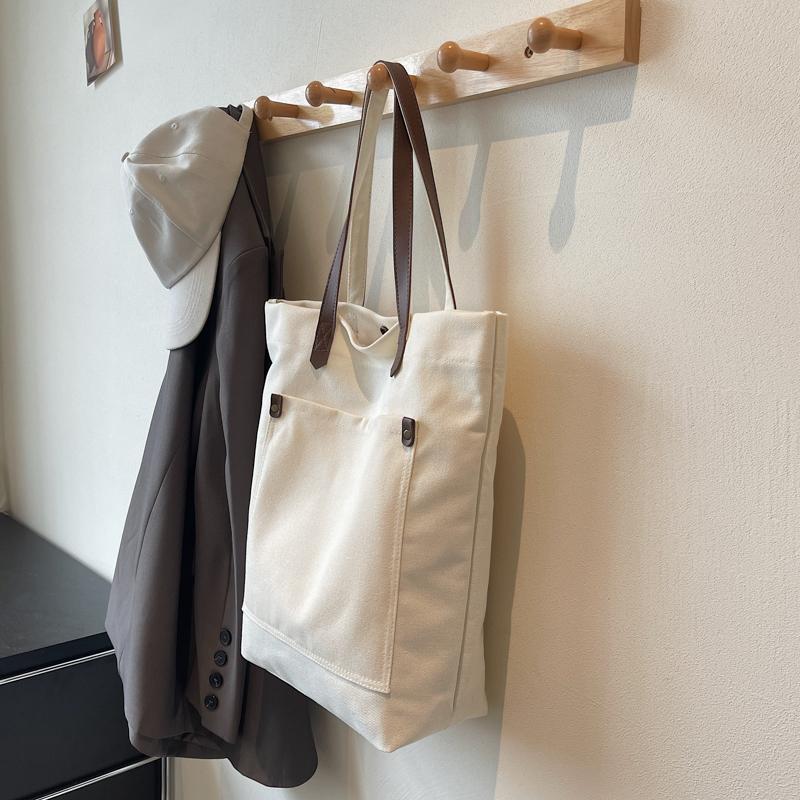 Canvas Bag Solid Color Large Capacity Student Handbag Women's Shoulder Bag Underarm Bag