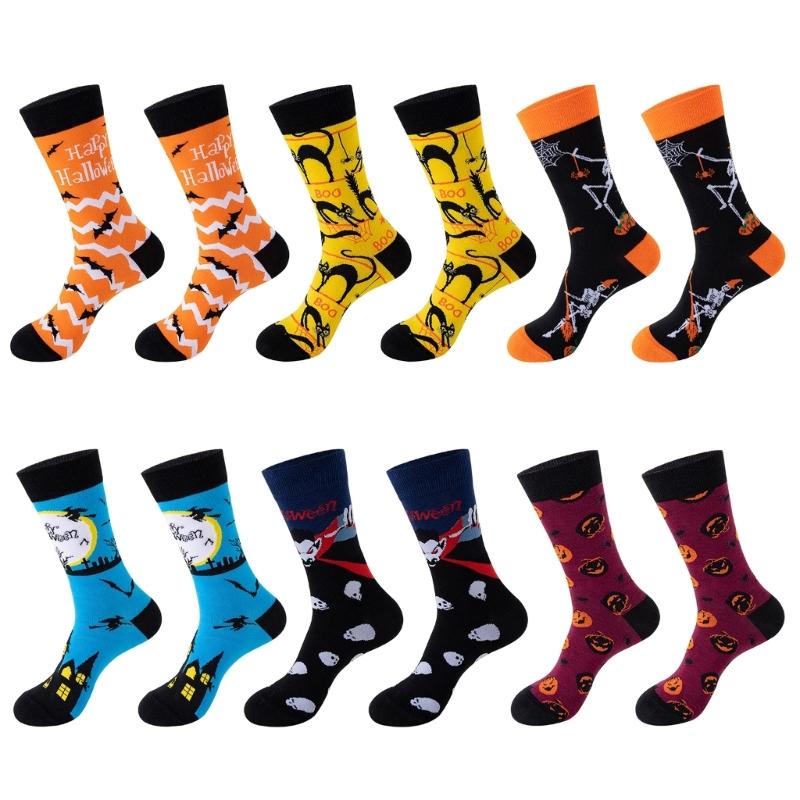 Halloween Socks with Scary Skulls, Vampire Teeth, and Pumpkin Faces Charm Designing Woman Man Autumn Winter Socks