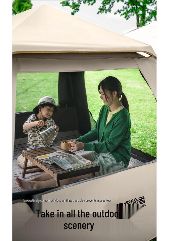 Explorer Tent: 3-4 Person Quick-Open Outdoor Shelter, Windproof & UV Protected for Camping.