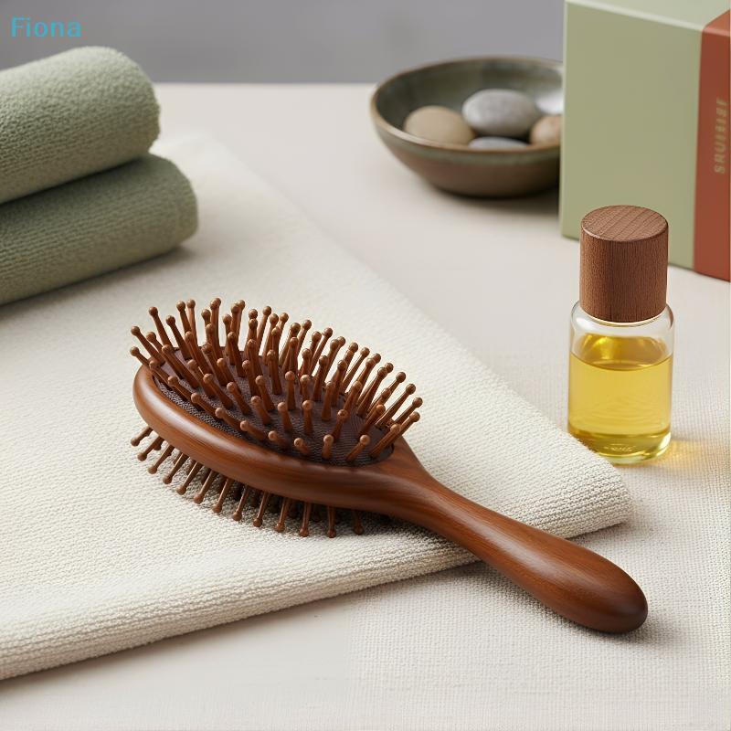 Hand Carved Sandalwood Comb Oval Shape Wooden Air Cushion Comb Styling Brush Fine-Toothed Scalp Massage Brush