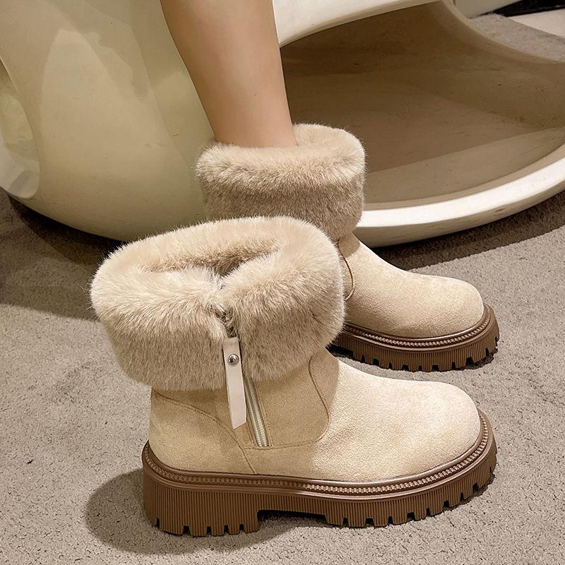 Winter Round Toe Large Size Warm Platform Woman Shoes 2025 Novelty New In Fashion Padded Goth Fleece-lined Snow Boots for Women