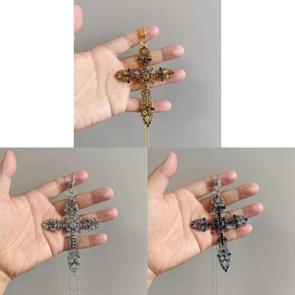 Dark Gothic Cross Pendant Necklace For Men And Women With Zinc Alloy Chain Jewelry Accessory