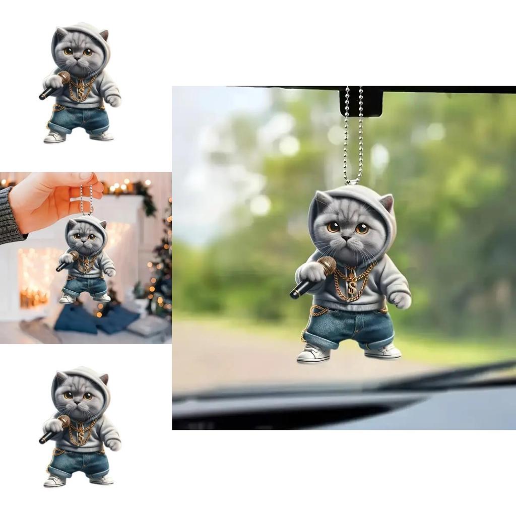 Cute Cartoon Grey Cat Pattern Acrylic Pendant For Vehicle Interior Decor