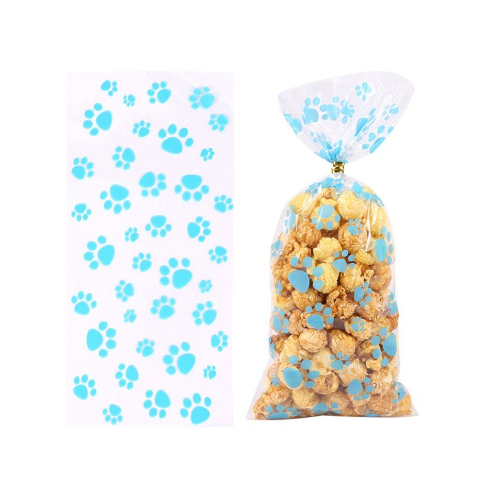50pcs Opp Transparent Printed Dog Footprints Bags Plastic Thick Gift Wrapping Bags Cellophane Bag Opp Flat Pocket Bread Snack