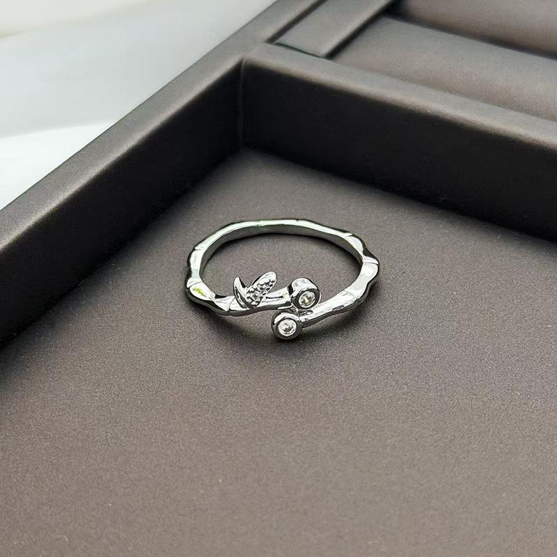 Bamboo Full Diamond Zir*****Pen Ring Simple Fashion Personality Niche Design High Sense Stacked Ring Woman Adjustable opening