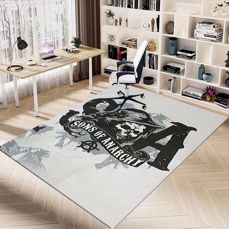 1pc Sons of Anarchy Themed Office Carpet Chair Mats - Durable Polyester Rug for Home Theater, Office, Dorm Room Decor - tA88