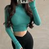 Retro Slim-Fit Pleated Half-High Collar Long Sleeve Shirt