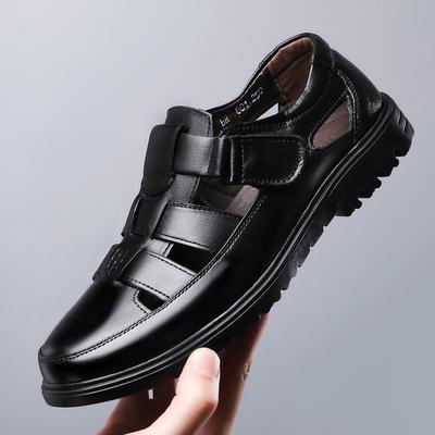 Mode Britischer Stil Sandale Sommer Ausgehöhlt Rutschfest Lässig Leder Wandersandalen für Herren Mode Beleuchtet Atmungsaktiv Klassische Sandale