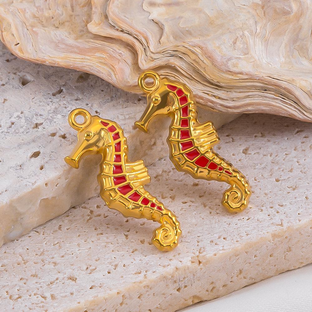 2pcs Stainless Steel Ocean Animals Pendant Whales Seahorses Conch Shells Marine Bracelets Earrings Charm for Jewelry Making Gift