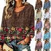 Damen Freizeit Vintage Blumendruck Langarm Rundhals Krawatte Rüsche Pullover Top