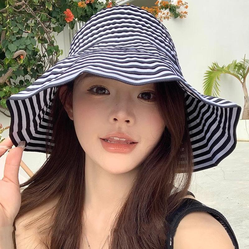 2026 Summer Versatile Foldable Color-Blocked Striped Wide-Brimmed Sun Hat For Beach Vacations And Sun Protection