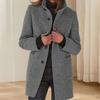 Women Winter Overcoat Single-breasted Retro Stand Collar Long Sleeves Buttons Cardigan