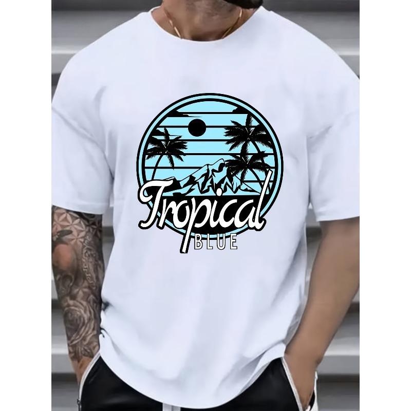 

Летний тренд Мужская футболка из чистого хлопка, Принт с рисунком гор, Одежда для активного отдыха Мужская мода Футболка из чистого хлопка. S белый