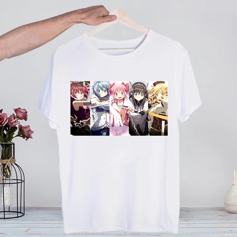 Puella Magi Madoka Magica Tshirt Unisex Retro Washed Vintage Anime Graphic Print Harajuku Streetwear Hip Hop Cotton Short Sleeve