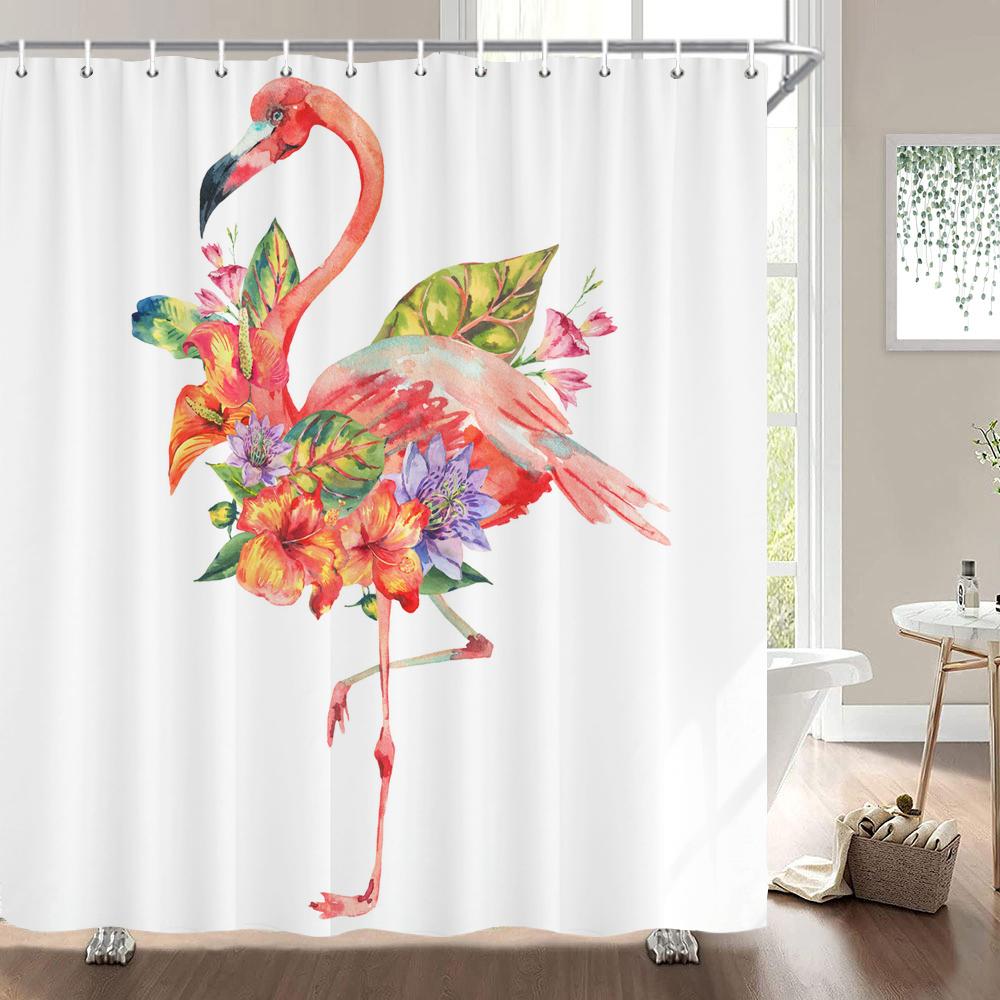 Flamingo Shower Curtain Fabric Waterproof Polyester Bathroom Curtains Pink Birds With Hooks 240X180 Decoration Bath Screen