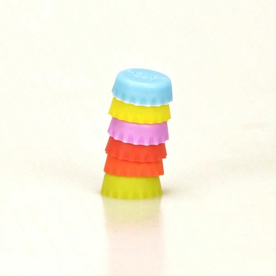 6/12pcs Beer Bottle Sealing Caps, 6 Colors Creative Leak-Proof Wine Bottle Stoppers, Reusable Wine/Liquor Bottle Accessories (Random Color)