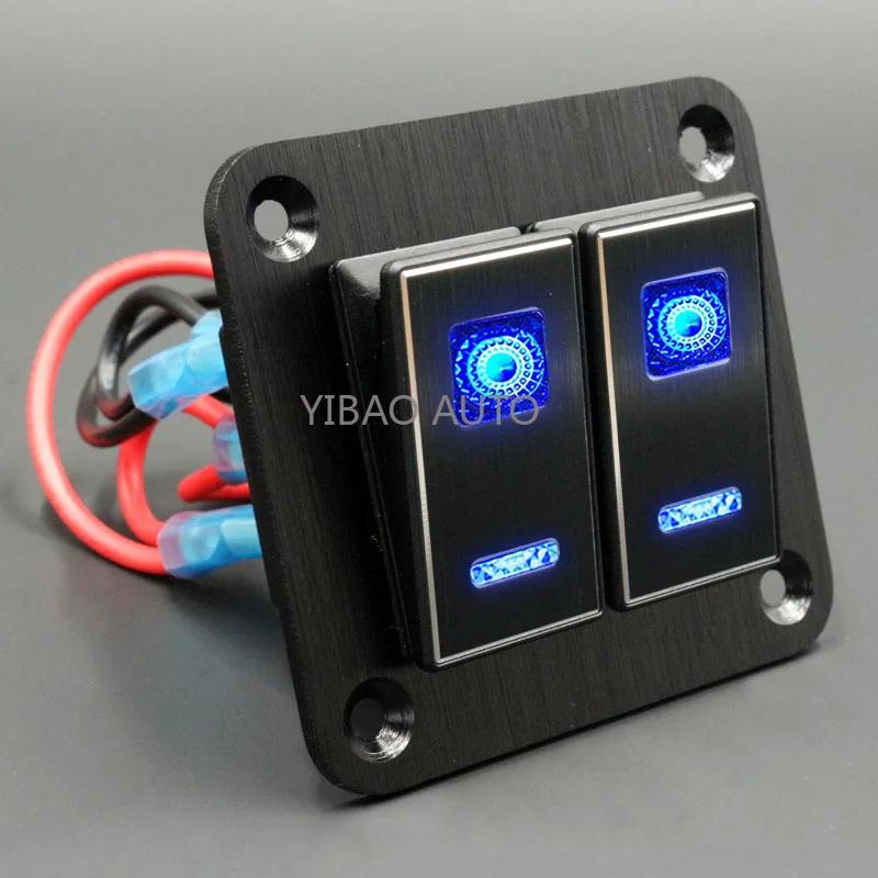 New Waterproof Metal 2-8 Gang Dual LED Marine Boat Car Switch Panel Marine Auto Truck Rocker Switch Panels for Cars 2 gang black