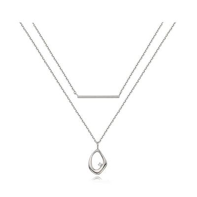 Informal Layered Silver-White Necklace Tnssvw13023M