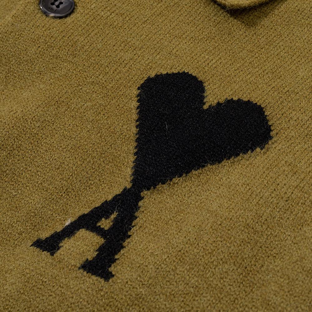 8199 AMI Autumn and Winter White Heart-shaped Jacquard Alpaca Wool Blended Loose Sweater Polo Collar Men Pullover Sweater