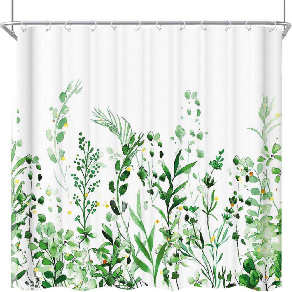 Plant Pattern Print Shower Curtain Bathroom Curtain with Hook