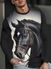 Horse Print Long Sleeve T-Shirt, Stylish Western Casual Top
