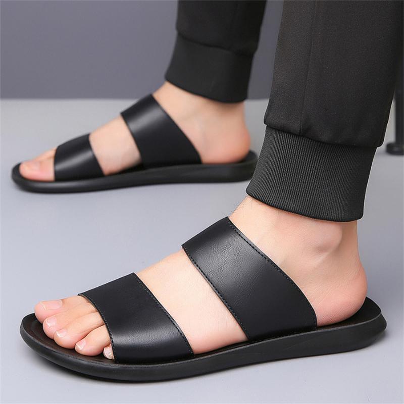 Slippers for Men Luxury Brand Leather Casual Slippers 2025 Summer New Beach Slippers for Men Non Slip Flat Sandals Large Size48
