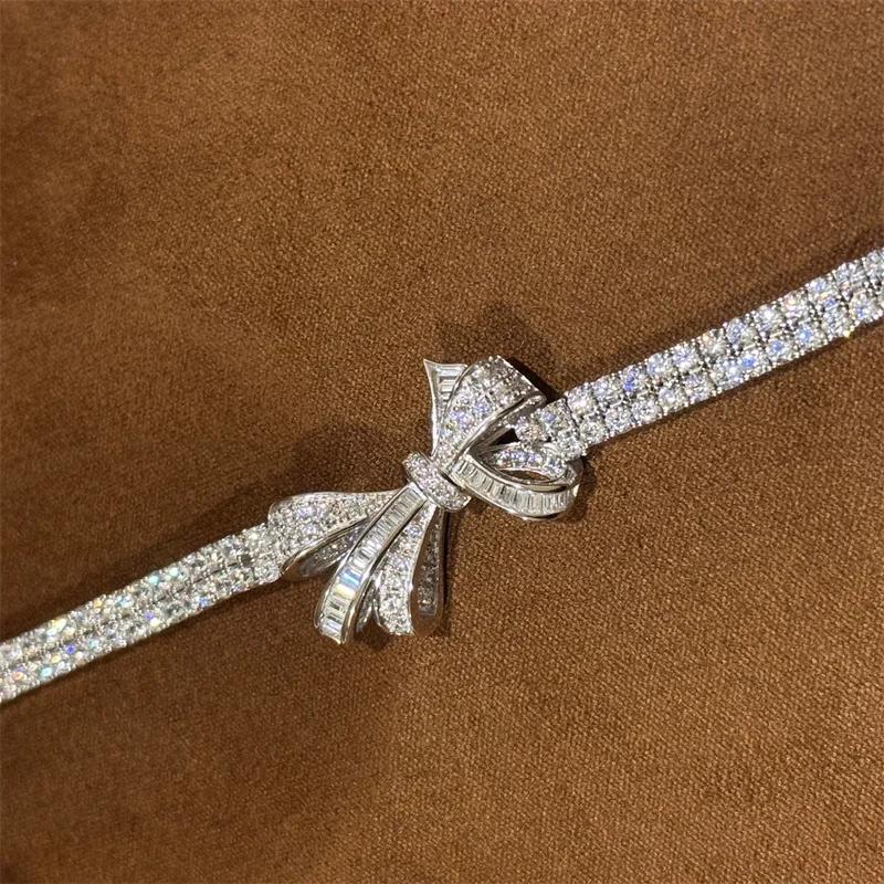 New Vintage  Pure 925 Sterling Silver Bracelets Full Pave 3a Cubic Zirconia Bowknot Bracelet for Women Luxury Fine Jewelry