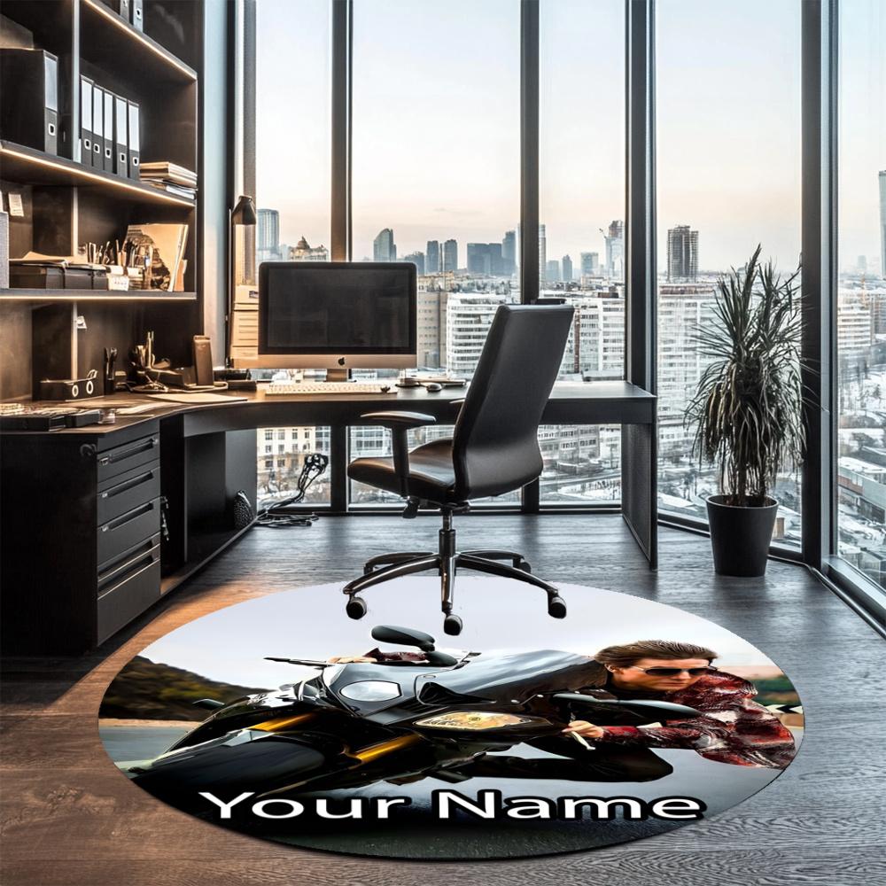 Custom Name Mission Impossible Printed Round Rug Carpet Chair Rug Area Rug Entryway Doormats,for Office Chair Living Room Bedroom Kitchen Room.