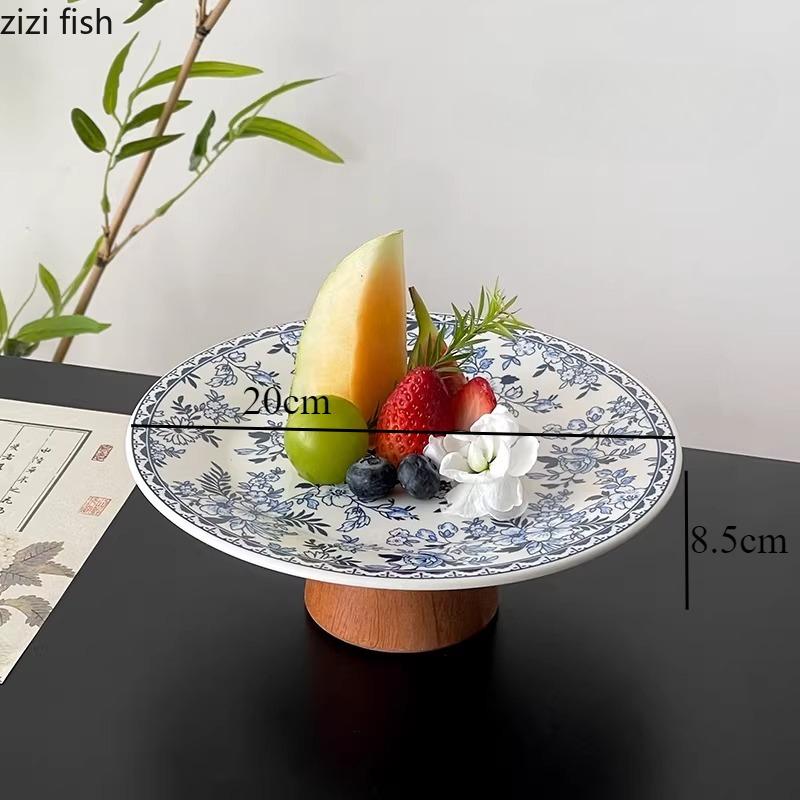 

Blue and White Dessert Plate High Footed Fruit Plate Cake Stand Pastry Plates Refreshments Tray Bread Plates Dim Sum Dish Bowl