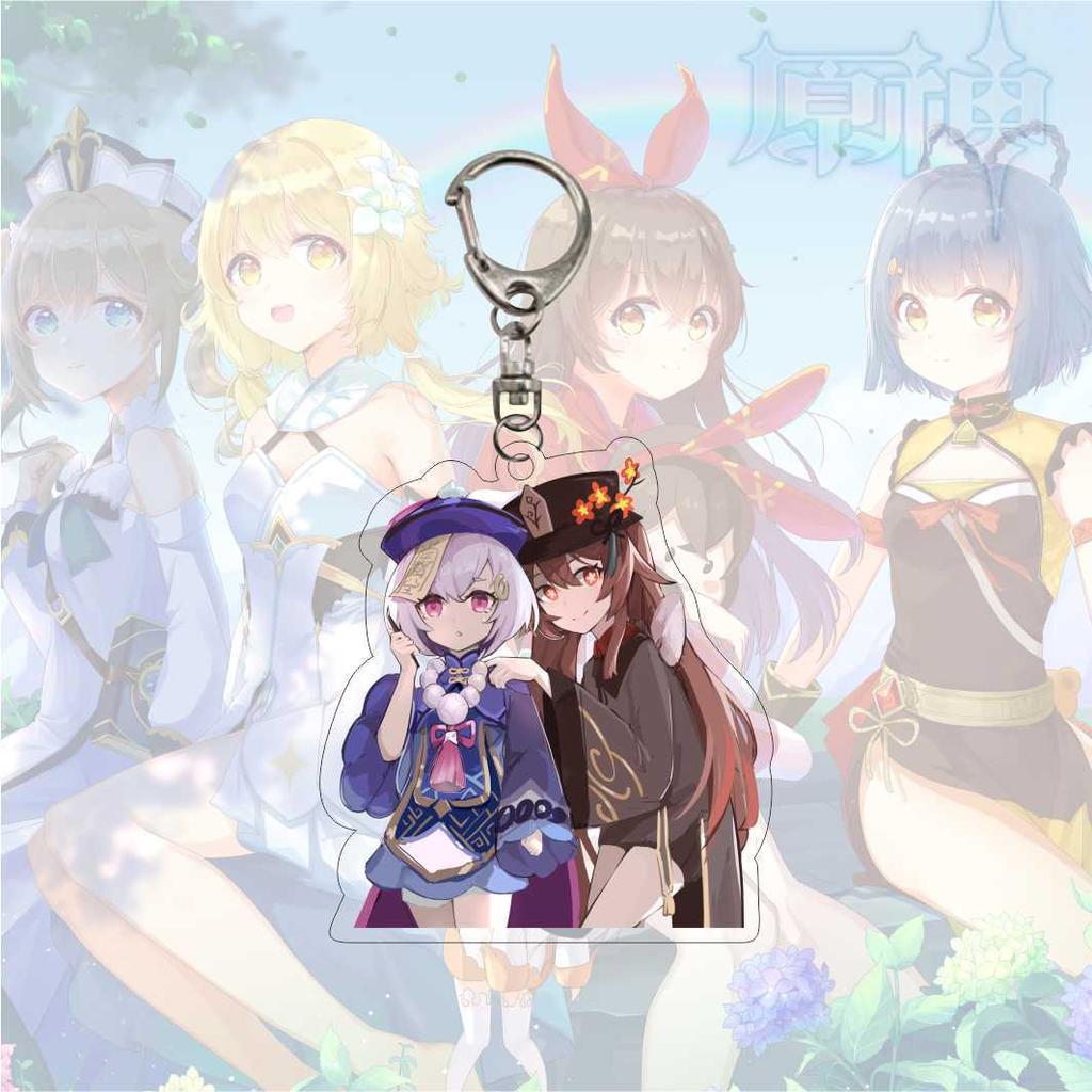 Cartoon Anime Genshin Impact Keychain Acrylic Double Sided Transparent Key Chain Ring Keyring Accessories Jewelry For Fans Gifts