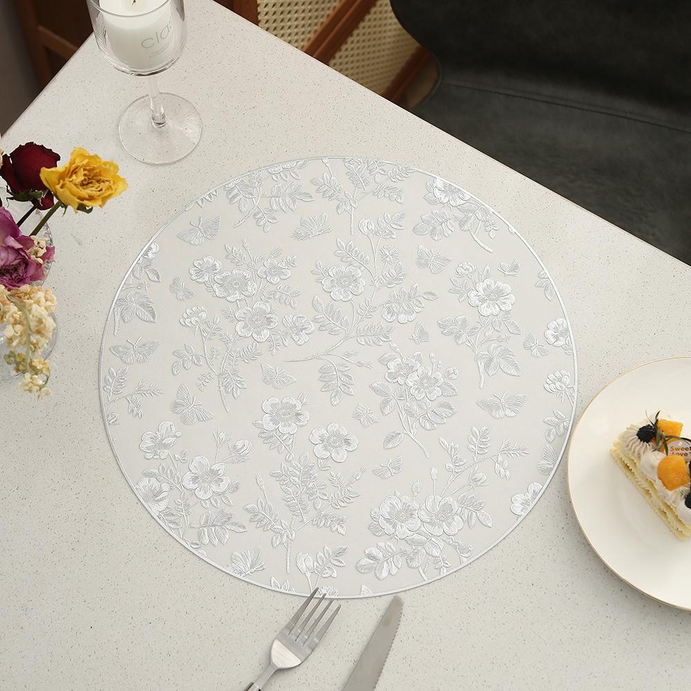 6/4pcs Round Luxury Flower Pattern Placemat Home Hotel Restaurant Anti Slip Waterproof Coffee Dining Table Decor Mat Coaster