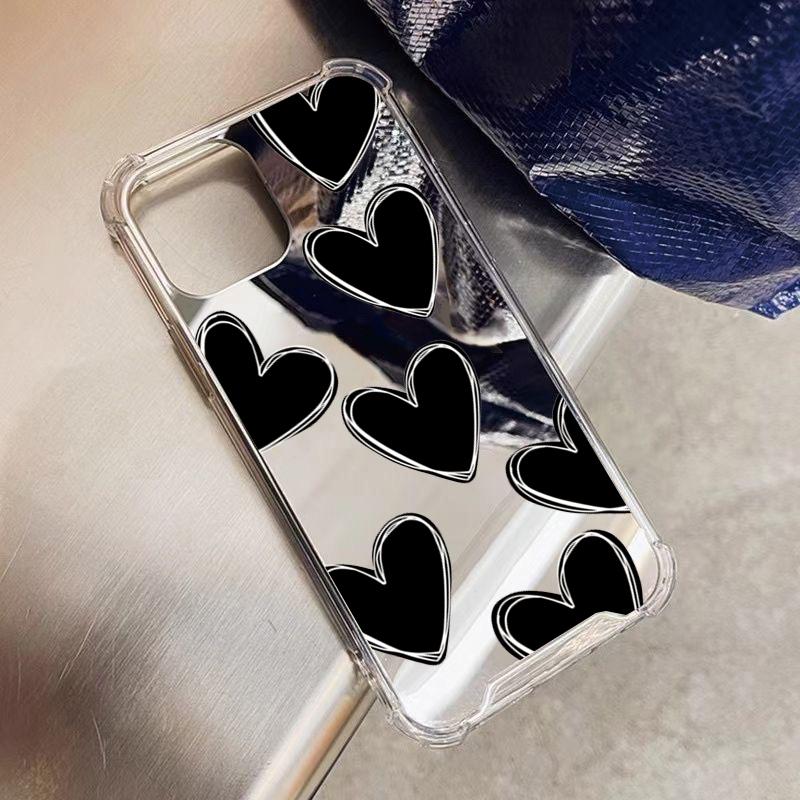 Luxury Love Heart Mirror Phone Case For 16 15 14 13 12 11 Pro Max XS X XR 7 8 Plus Make Up Mirror Shockproof Soft Cover