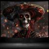 2D Dia De Los Muertos Tapestry, Mexican Sugar Skull & Bokeh Lights Wall Art for Home Decor